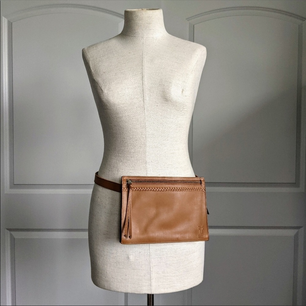 Frye Belt Sling Bag Leather Braided Tan L 37" NWT